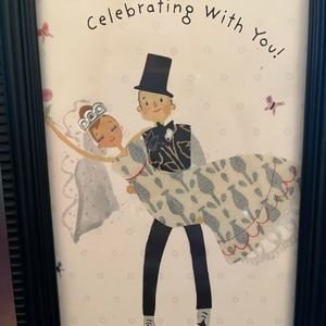 4 x 6 framed art, bride and groom, wedding, new black frame, so adorable